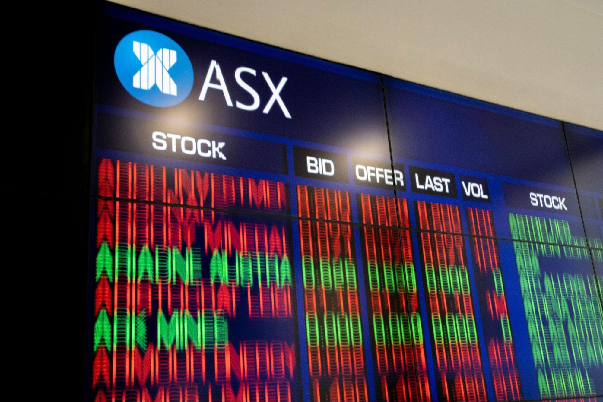 A digital display showing stock exchange values